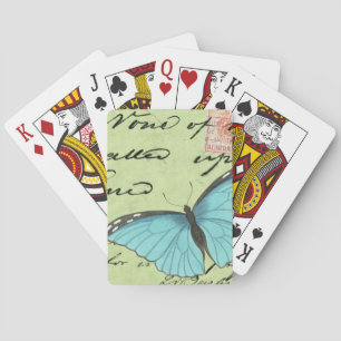 Jeu De Cartes Papillon à ailes bleues sur carte postale Turquois
