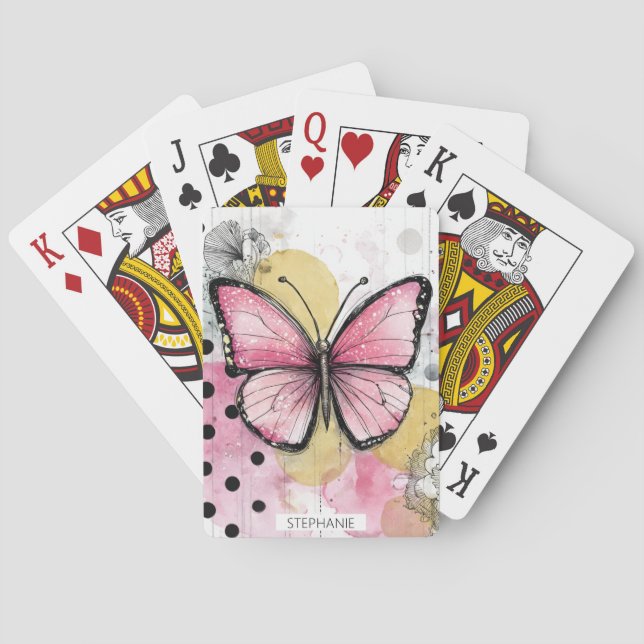 Jeu De Cartes Papillon aquarelle rose art boho nature (dos)