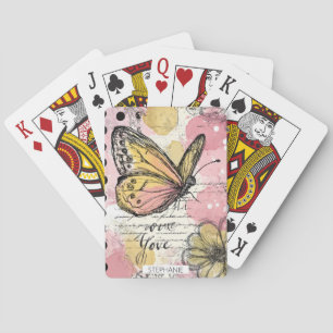 Jeu De Cartes Papillon aquarelle rose or bohème art de la nature