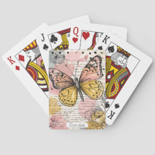 Jeu De Cartes Papillon aquarelle rose or boho art de la nature (