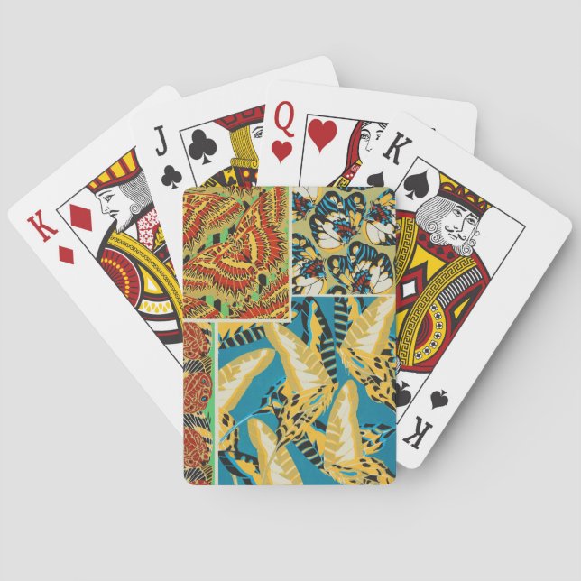 Jeu De Cartes Papillon Art Déco Jaune et Sarcelle Vibrants (dos)
