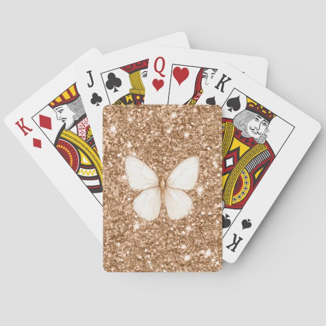 Jeu De Cartes Papillon Blanc Pailleté Faux Or   (dos)