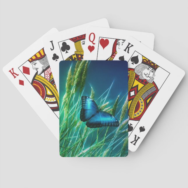 Jeu De Cartes Papillon bleu Morpho sur herbe verte (dos)