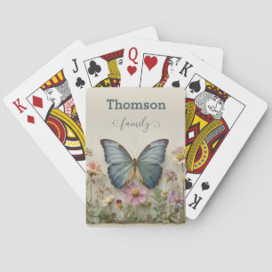 Jeu De Cartes Papillon Bleu Vintage Floral Jardin Famille