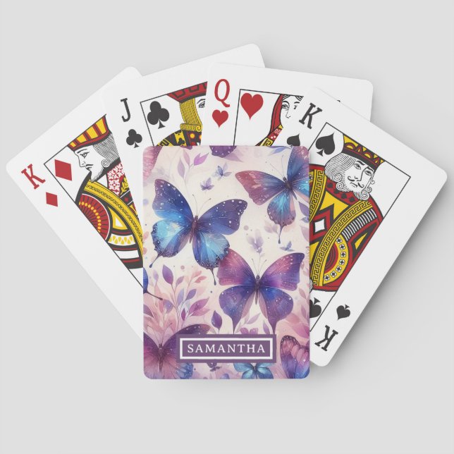 Jeu De Cartes Papillon d'aquarelle rose-violet personnalisé (dos)