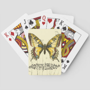 Jeu De Cartes Papillon décoratif avec des fleurs sauvages