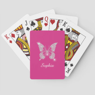 Jeu De Cartes Papillon Diamant Blanc, Nom de Script, Fuchsia