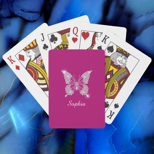 Jeu De Cartes Papillon Diamant Blanc, Nom de Script, Fuchsia Pro (Créateur téléchargé)
