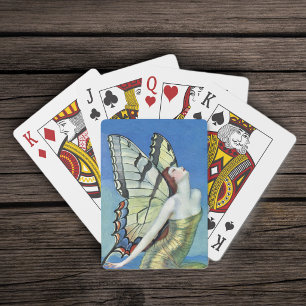 Jeu De Cartes Papillon Monarque Cheveux Rouges Fée Vintage