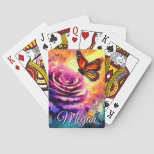 Jeu De Cartes Papillon monarque sur rose au coucher du soleil Pe