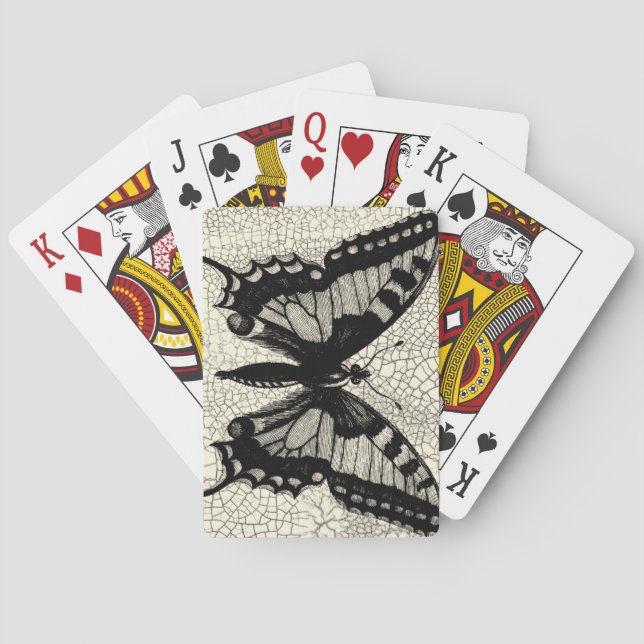 Jeu De Cartes Papillon noir et blanc sur l'arrière - plan criqué (dos)