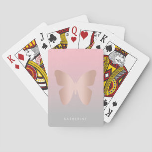 Jeu De Cartes Papillon rose à la mode moderne élégant d'or