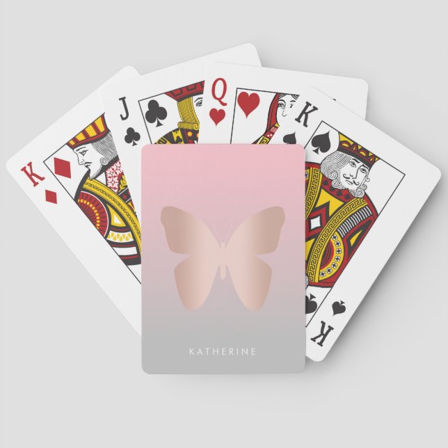 Jeu De Cartes Papillon rose à la mode moderne élégant d'or (dos)
