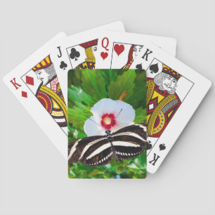 Jeu De Cartes Papillon zébrée sur un T-shirt rouge Hibiscus