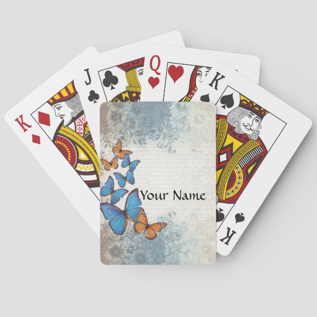 Jeu De Cartes Papillons à fleurs bleus (dos)