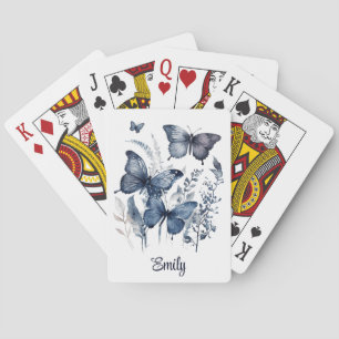 Jeu De Cartes Papillons d'art Delft bleu et blanc avec fleurs