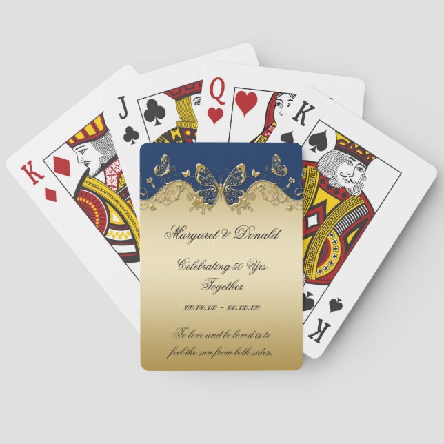 Jeu De Cartes Papillons dorés et bleu marine 50e anniversaire (dos)