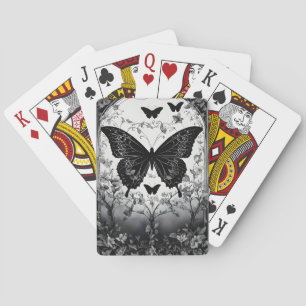 Jeu De Cartes Papillons noirs et blancs Goth Floral