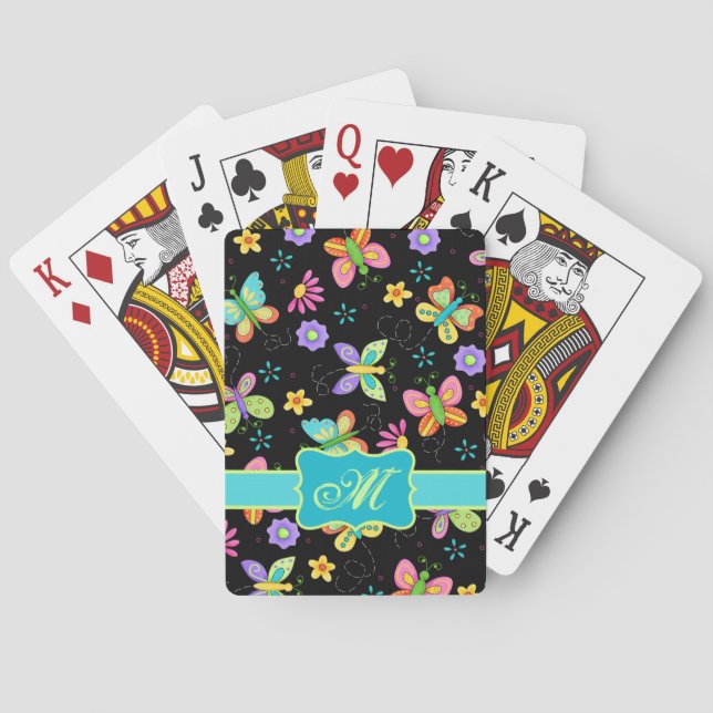 Jeu De Cartes Papillons Whimsy modernes sur Monogramme noir (dos)