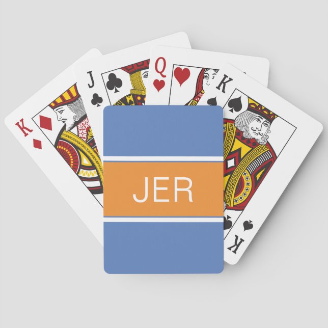 Jeu De Cartes Paraphe Monogramme Personnalisé Bleu Orange (dos)