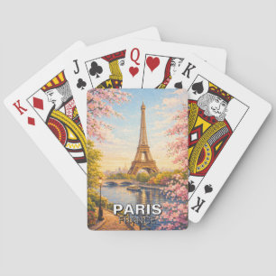 Jeu De Cartes Paris France Tour Eiffel Fleurs de Cerisier