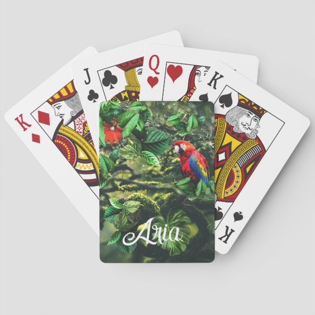 Jeu De Cartes Parrot écarlate macaw dans la jungle avec des fleu (dos)
