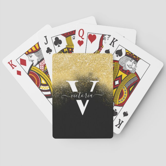 Jeu De Cartes Parties scintillant d'or Élégant Monogramme noir p (dos)
