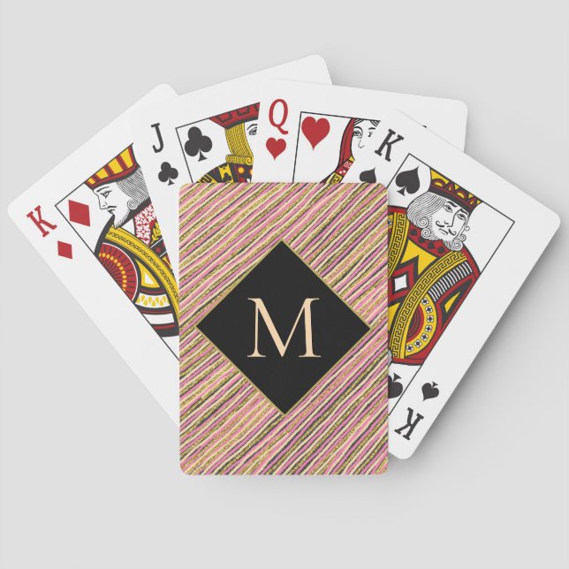 Jeu De Cartes Parties scintillant d'or rayures Monogramme modern (dos)