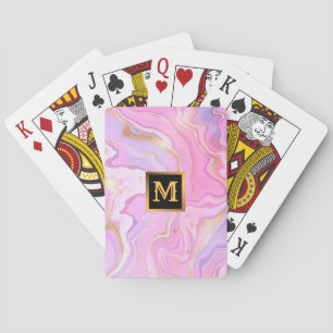 Jeu De Cartes Parties scintillant en marbre rose violet or