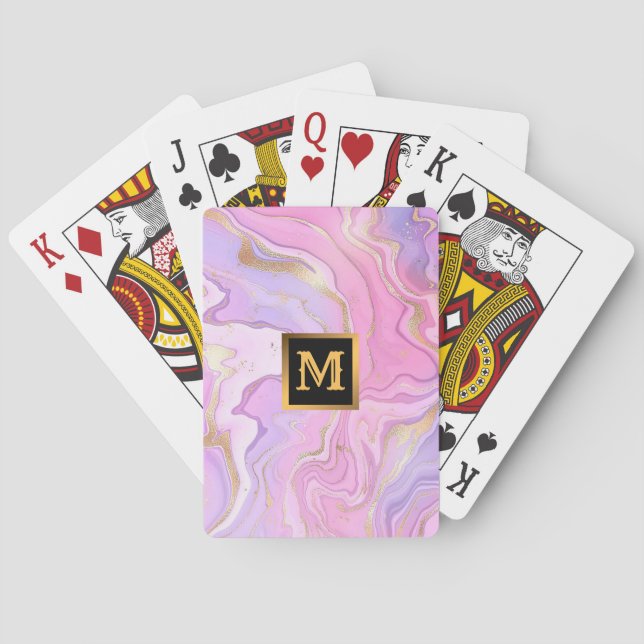 Jeu De Cartes Parties scintillant en marbre rose violet or (dos)