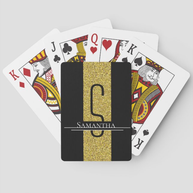 Jeu De Cartes Parties scintillant Monogramme Noir Or Vélos Carte (dos)