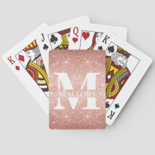 Jeu De Cartes Parties scintillant or rose + Monogramme blanc Nom