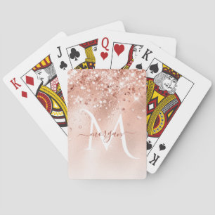 Jeu De Cartes Parties scintillant Peach Rose or Monogramme