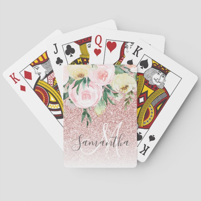 Jeu De Cartes Parties scintillant rose moderne & Fleurs Étincell (dos)