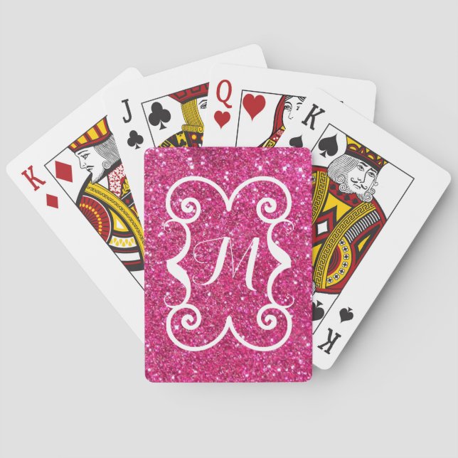 Jeu De Cartes Parties scintillant rose tendance Monogramme blanc (dos)