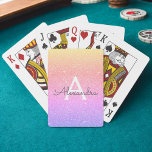 Jeu De Cartes Parties scintillant rose violet et monogramme étin<br><div class="desc">Gold,  rose et violet arc-en-ciel Pastel Ombre Faux Parties scintillant et Sparkle Elegant Monogramme Cartes de jeu. Ces cartes à jouer peuvent être customisées pour inclure votre nom initial et prénom et faire une grande faveur pour une fête de bachelorette.</div>
