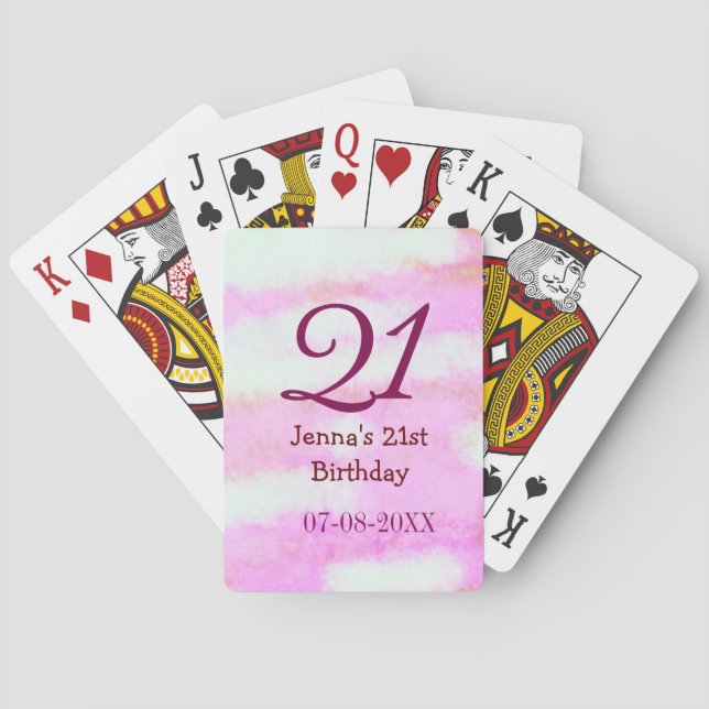 Jeu De Cartes Pastel rose vert simple nom date 21e anniversaire  (dos)