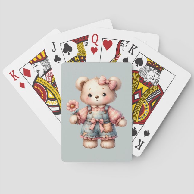 Jeu De Cartes Pastel Teddy Bear Holding Flower Wear Overalls (dos)