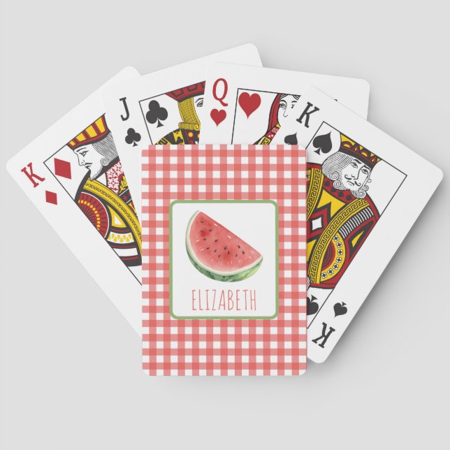 Jeu De Cartes Pastèque d'été et carreaux Gingham rouge (dos)