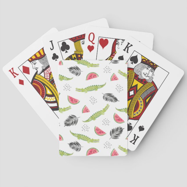 Jeu De Cartes Pastèque tropicale et Motif de crocodile (dos)