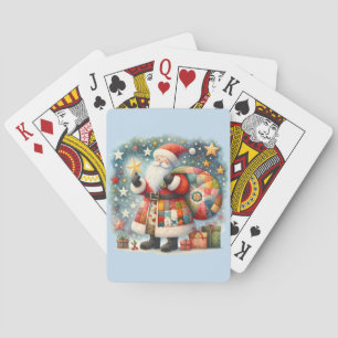 Jeu De Cartes Patchwork à carreaux Père Noël avec étoiles de Noë
