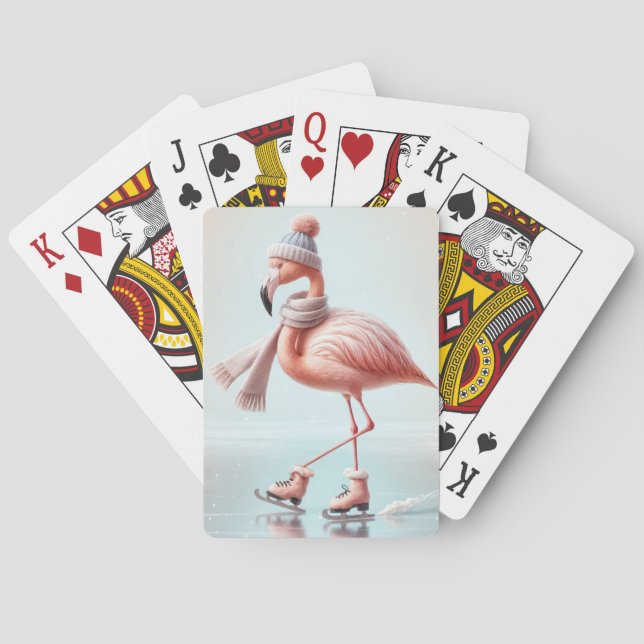 Jeu De Cartes Patineur sur glace Flamant rose rose (dos)