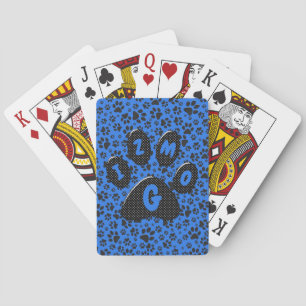 Jeu De Cartes Pattes de chien noir et blanc à pois sur fond bleu