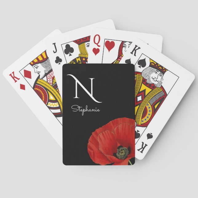 Jeu De Cartes Pavot rouge monogramme sur noir  (dos)