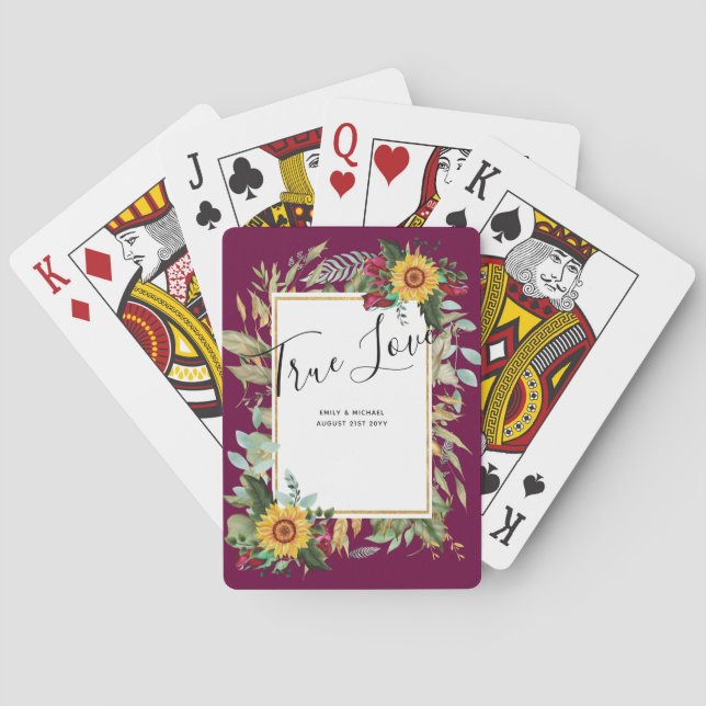 Jeu De Cartes Pays Tournesols Rustiques Bourgogne Mariage Rose (dos)