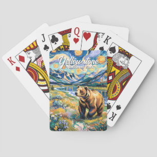 Jeu De Cartes Paysage Coloré Vintage Animal Ours de Yellowstone