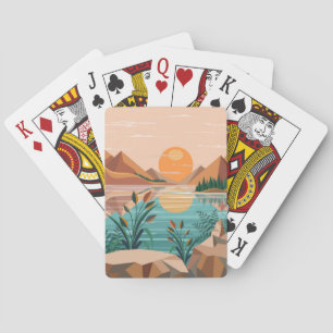 Jeu De Cartes Paysage de coucher de soleil au lac de montagne pa