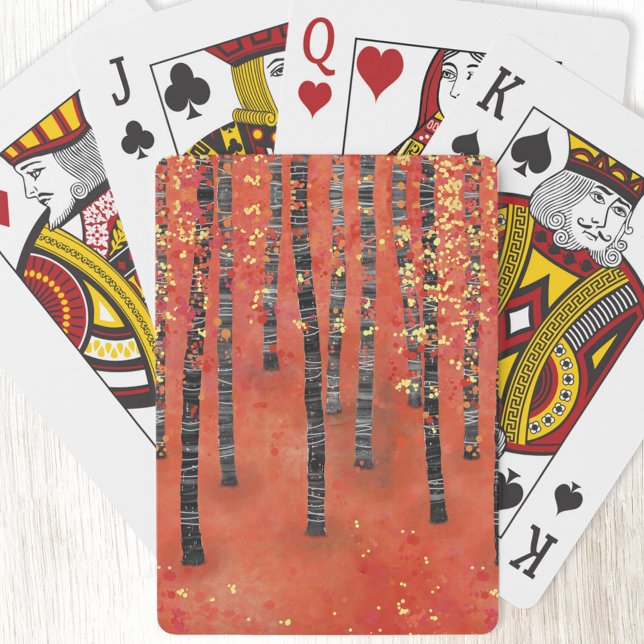 Jeu De Cartes Paysage de la forêt de Birch (Birch aspen tree forest abstract red art playing cards)