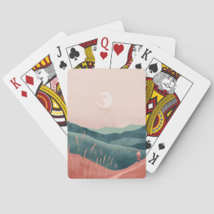Jeu De Cartes Paysage de montagne bohème sarcelle Lune rose