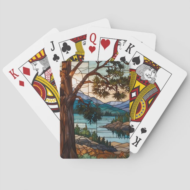 Jeu De Cartes Paysage de montagne rustique vitrail  (dos)